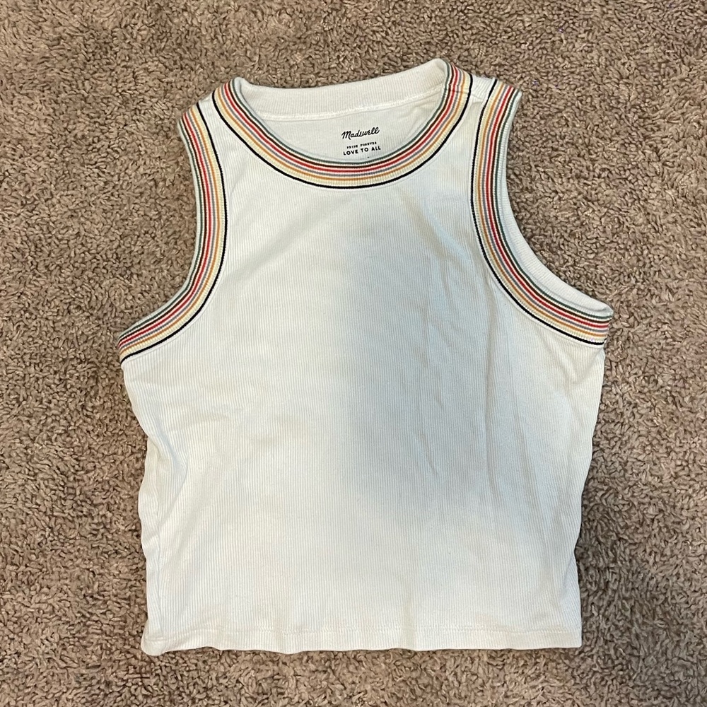 Madewell White Tank Top with Multicolor Trim